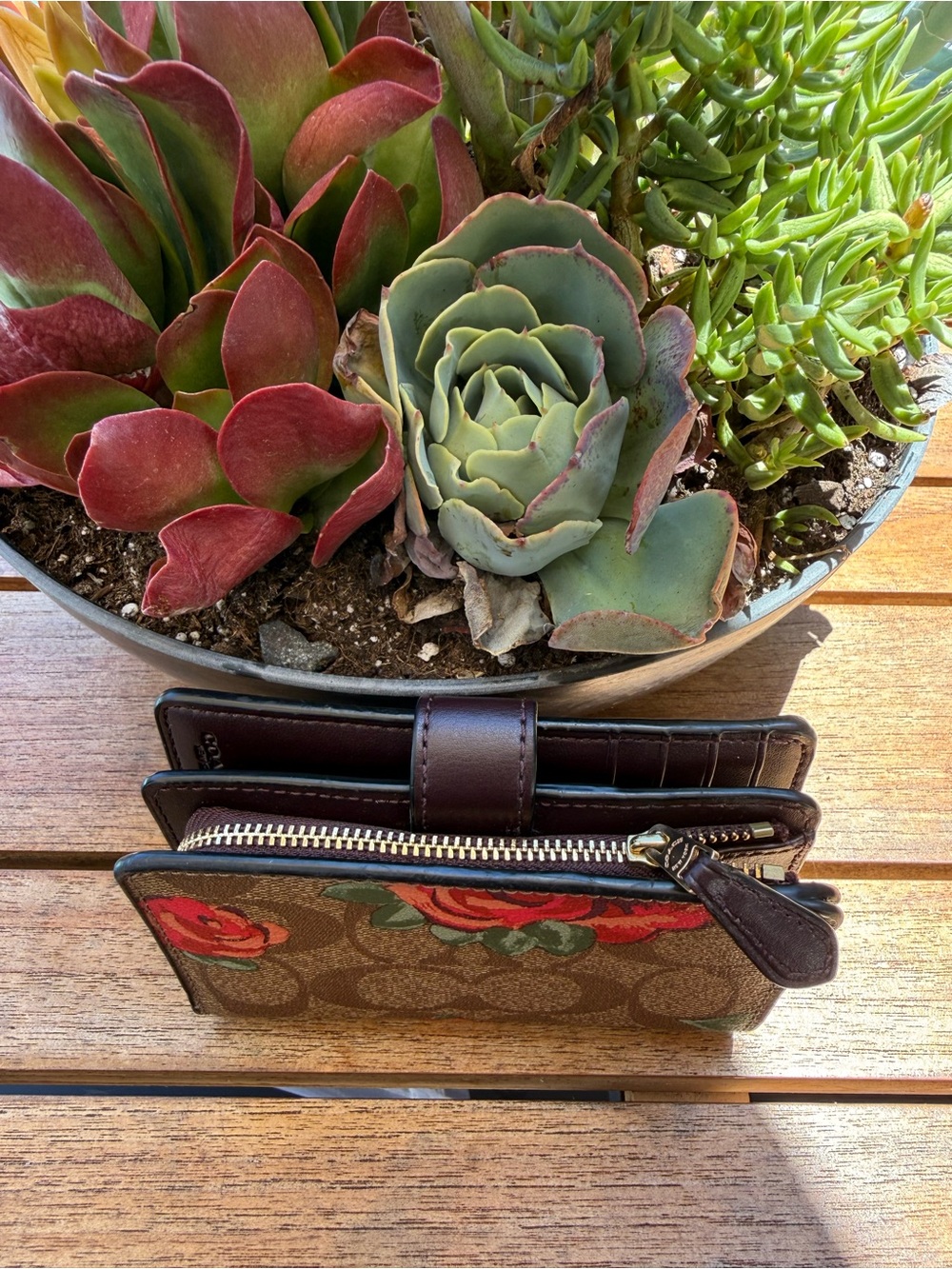 Coach Medium Corner Zip Wallet w/ Jumbo Flowers (CF312) - Picture 5 of 12